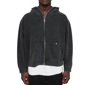 High Level HL Men's Cropped Stonewashed Cotton Zipup Hoodie Fleeceless